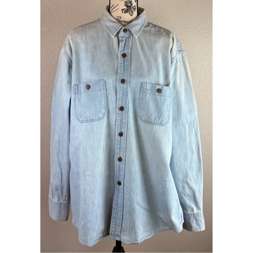 J Crew Vintage ‘Outfitters’ 80s 90s Men’s Chambray Button Down Shirt, size XL